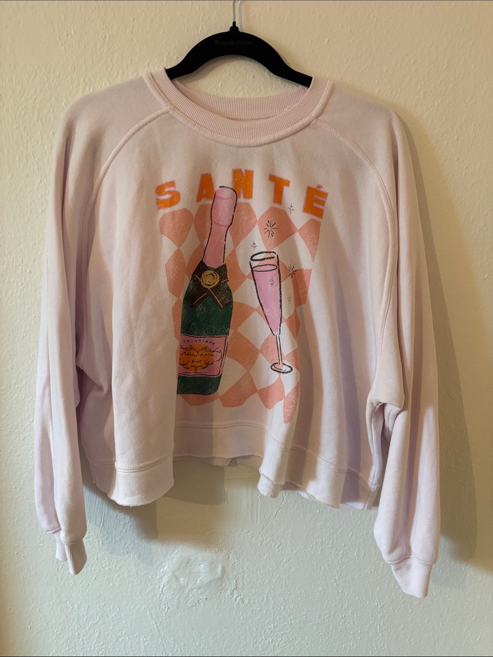 Santé Brunch Graphic Crop Crewneck Sweater - Pale Pink